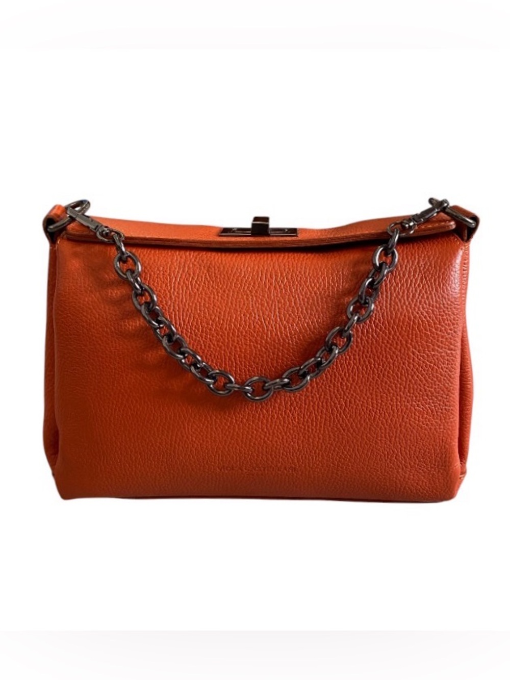 Viola Castellani orange pebble leather turnlock satchel(No Crossbody Strap)